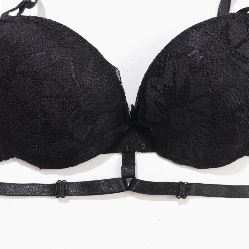 2Pcs Simple Solid Floral Lace Underwire Bra Cross Strap Padded Underwear 36-42 B Cup Women's Lingerie