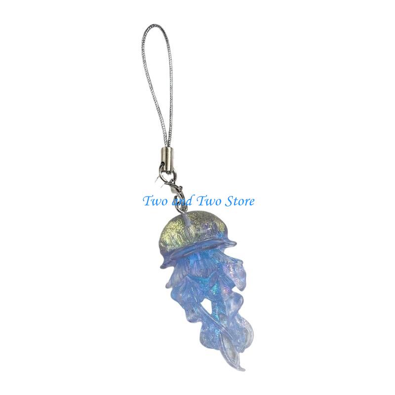 HX6F Shimmering Ocean Themed Light Keychain Clear Cnidarian Decoration For Phone Camera Bag Accessories