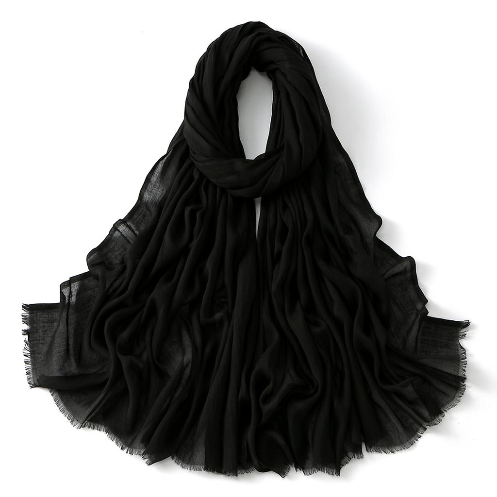 Muslim Cotton Rayon Hijab Solid Color Plain Scarf Women Soft Cotton Viscose Thin Voile Shawl Remove Edge Headscarf Turban