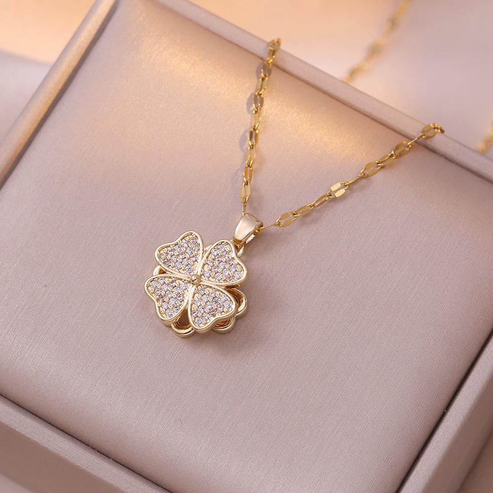 Colorful Zircon Flower Rotating Sunflower Pendant Gold Plated Stainless Steel Women Fashion Jewelry Necklace Factory Direct