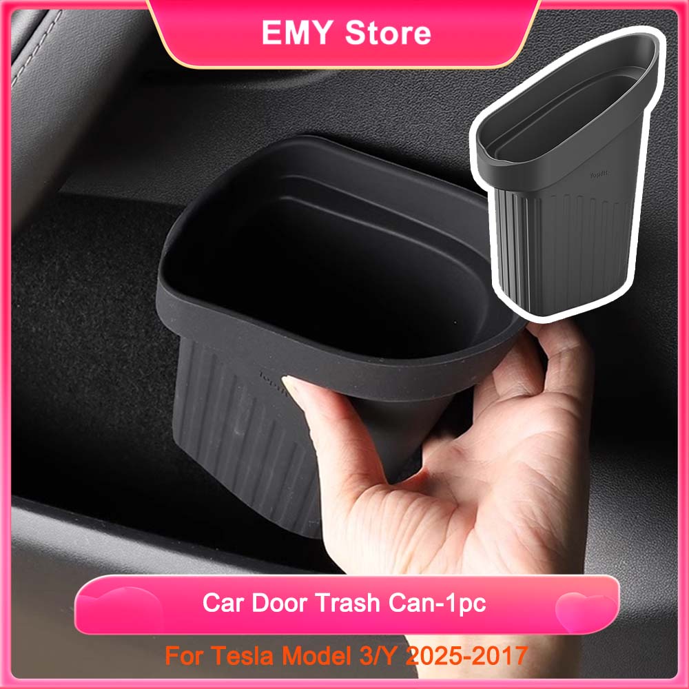 For Tesla Model Y 2025 Car Door Trash Can Silicone Door Storage Box Waterproof Garbage Can 2024 Model 3 Car Accessories