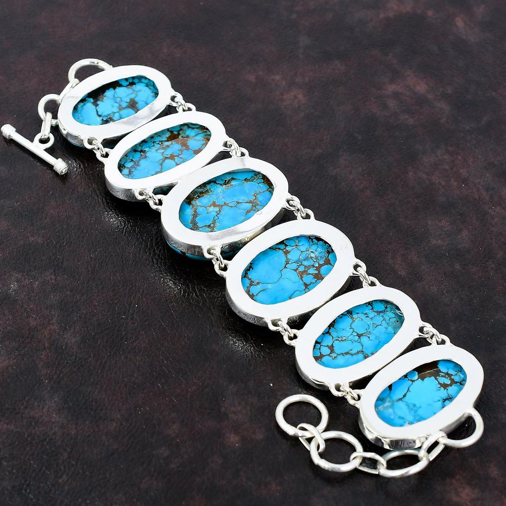 Tibetan Turquoise Bracelet Handmade Gemstone Jewelry 925 Sterling Silver Bracelet Adjustable Chain Bracelet Designer Bracelet Gift For Women