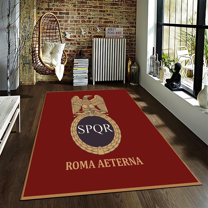 Roman Eagle SPQR Carpet with 'Roma Aeterna' Text in Red Style Suitable for use as an anti-slip for living room bedroom sofas