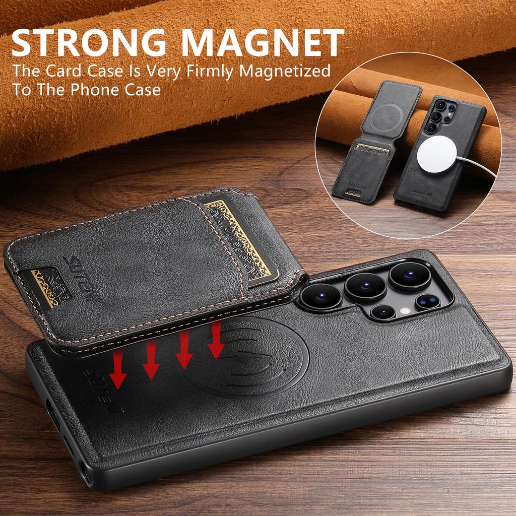 Leather Case for Samsung Galaxy S26 Ultra S22 S23 S24 S25U Magnetic Wireless Charging Detachable Card Bag Holder Phone Shell