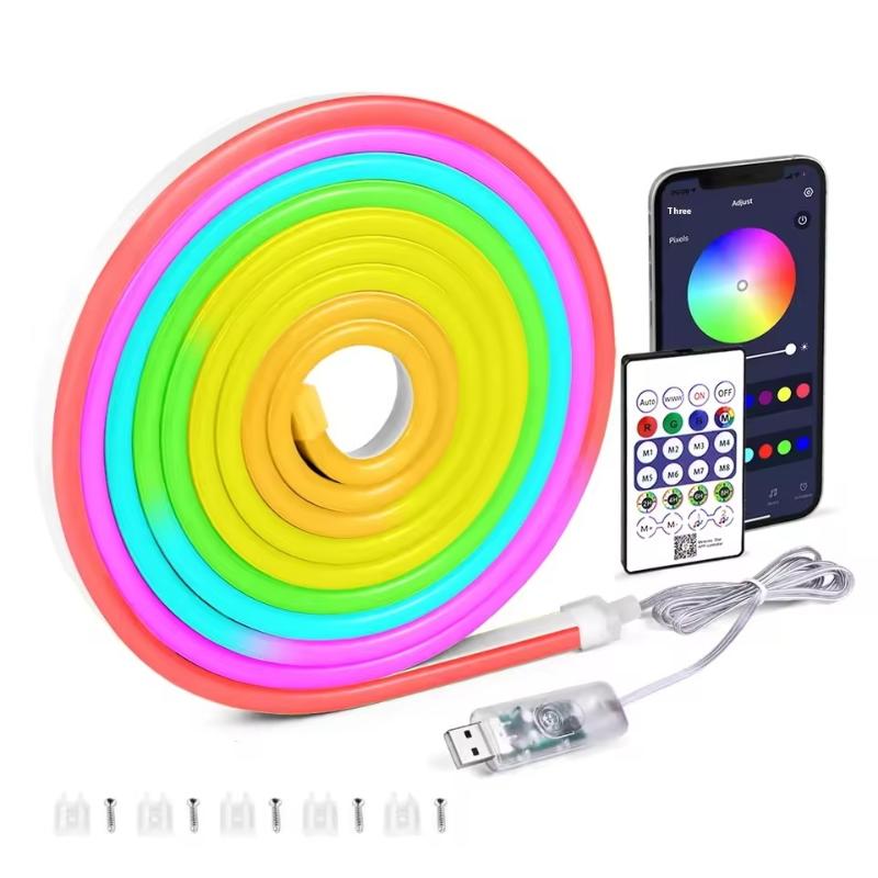 5V Rgbic Neon Led Strip Lights Neon Rope Light With Music Sync Diy Rgbic Dreamcolor Chasing Strip Tape For Home Decor Lighting