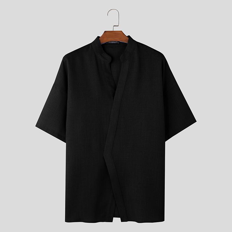 INCERUN Мужская летняя футболка с V-образным вырезом и коротким рукавом спереди, повседневная полупрозрачная футболка 