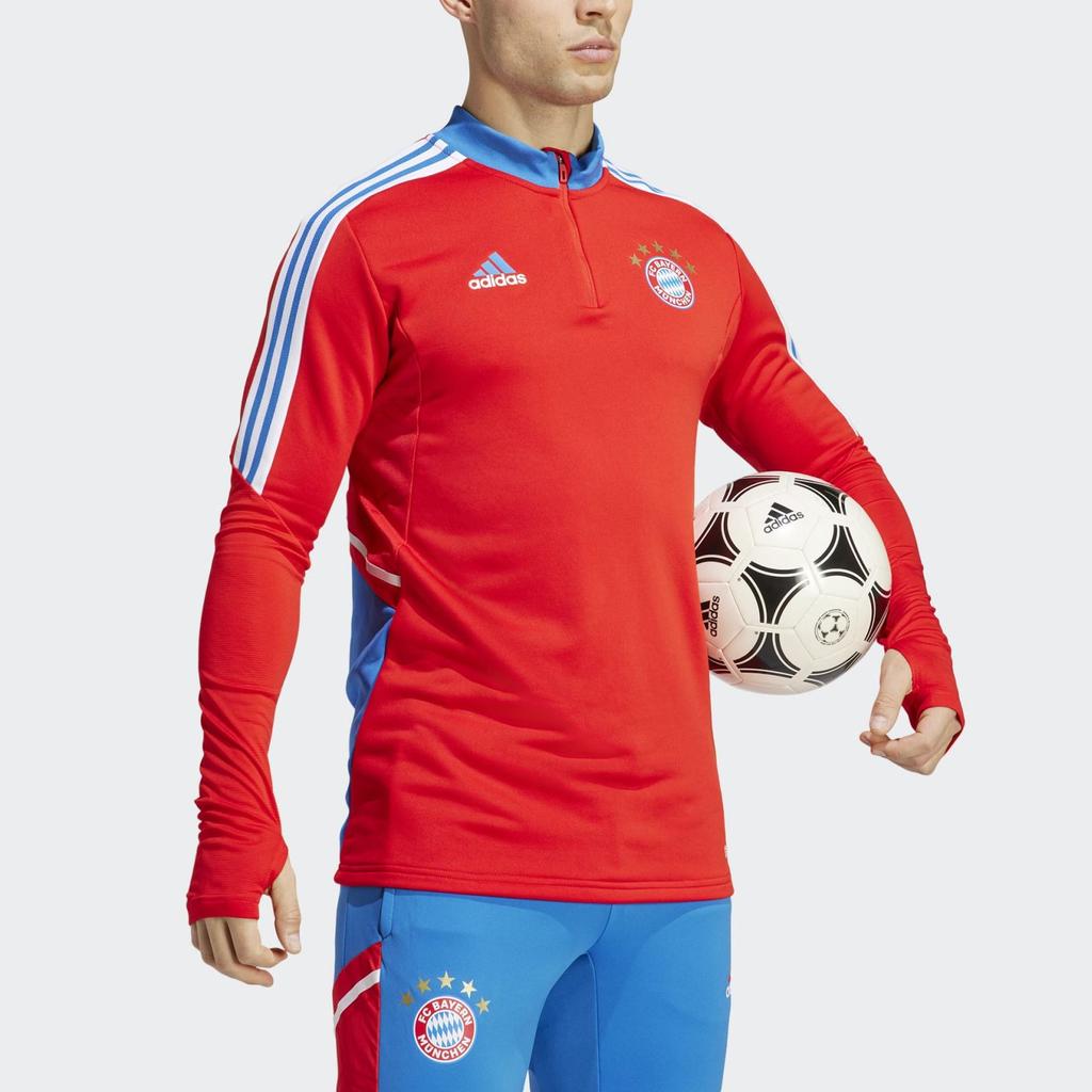 adidas Футболка с длинным рукавом на молнии до середины, с принтом логотипа в виде букв и тремя полосками, мужская, топы, красная HU1280
