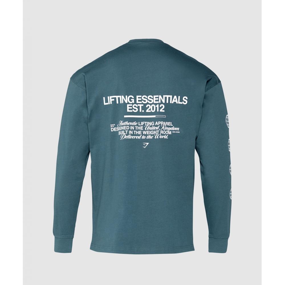 Gymshark Футболка с длинным рукавом с принтом METAL LIFting, цвет карго синий A7A1S UCTP