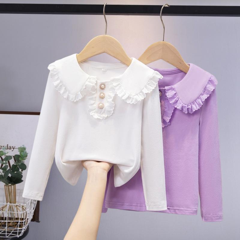 Базовая рубашка для девочек, новая однотонная водолазка с пряжкой в китайском стиле, 2025 г., новое осеннее платье, детский кардиган, топ