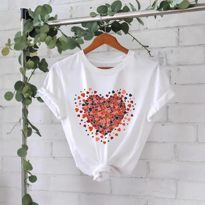Женская футболка с круглым вырезом и принтом в форме сердца из чистого хлопка