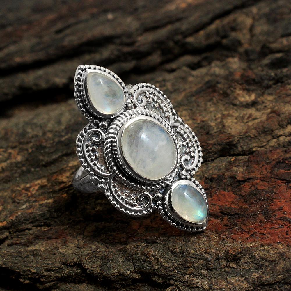 Кольцо с лунным камнем, Заявление о кольце, Серебряные украшения, Кольцо из натурального драгоценного камня, Серебро 925 пробы, Ювелирные изделия с камнями