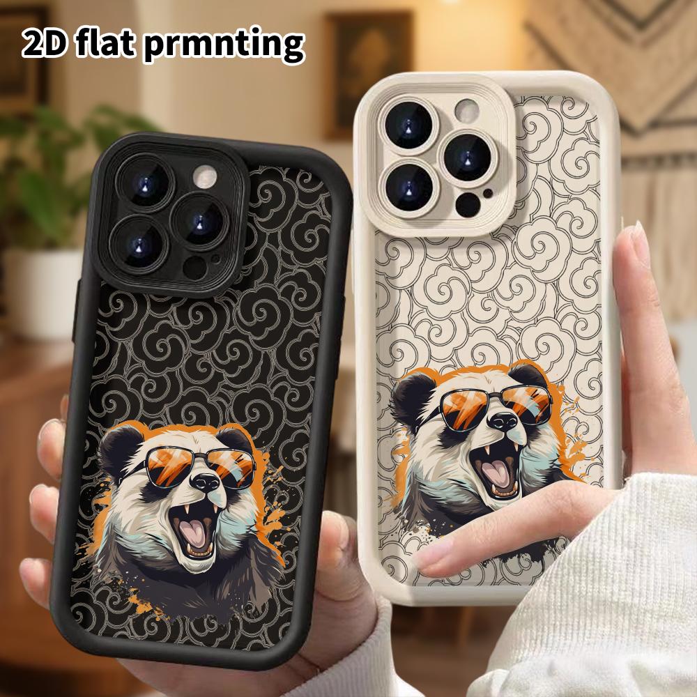 Phone Case: 2D flat design suitable for iPhone 18 17 16 15 14 13 Pro protective case, unisex, trendy cool panda, Christmas and Halloween gift