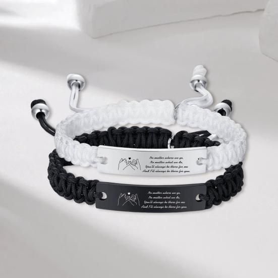 2 шт./комплект парный браслет из нержавеющей стали резные буквы пластина плетеный браслет черный белый веревка соответствие
