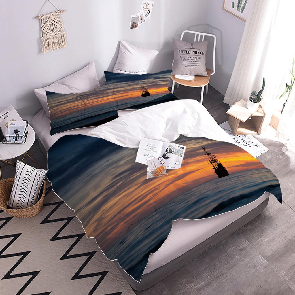 Duvet Cover Queen Size 3D Red Sunset Landscape Digital Printing, Double Size Bedding Set, Fashion Design, For Girls Kids Room