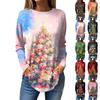 Tee Shirts For Women Casual Round Neck Long Sleeve Shirts Christmas Printing Top Pullover