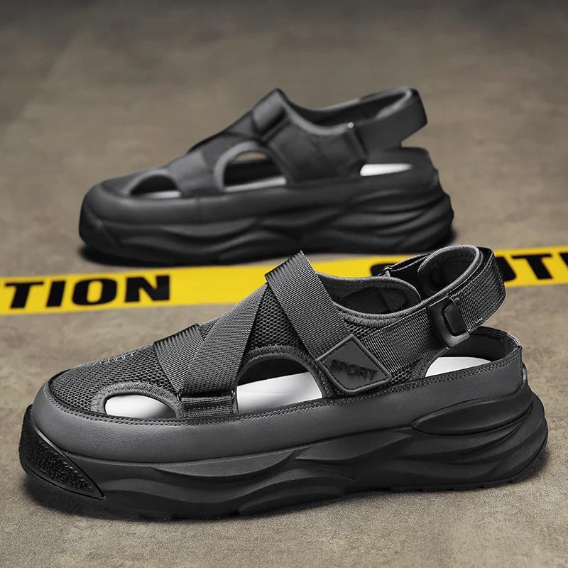 Fashion 2025 NEW Height Platform Street Male Shoes Non-slip Thick Soled Sports Slides Light Outdoor Hiking Shoes Summer Men's Sandals