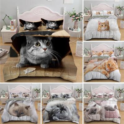 Комплект постельного белья с изображением кота, милого животного, котенка, пододеяльника для детей, подростков, девочек, животных, двуспального размера, размера «king-size», полиэстера, комплект постельного белья