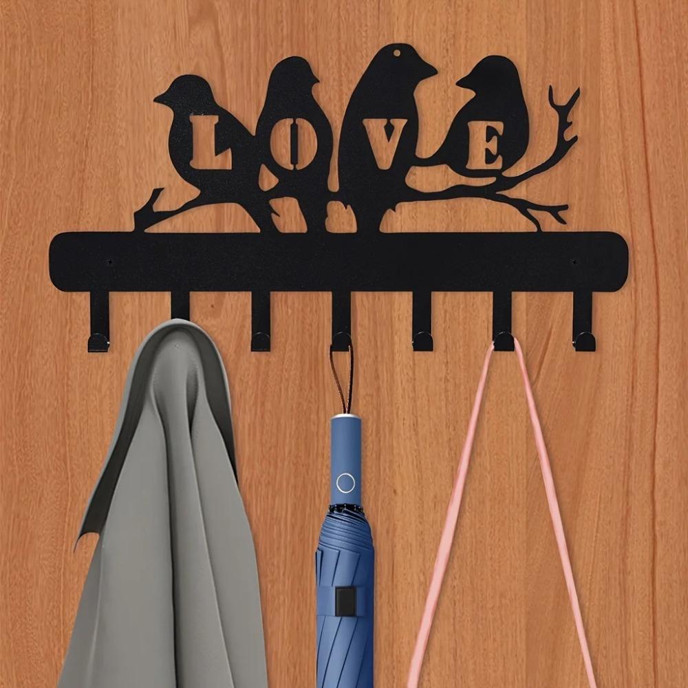 Очаровательные декоративные металлические настенные крючки для ключей - стойка Love-Bird на 7 крючков для кухонных принадлежностей и хранения ключей