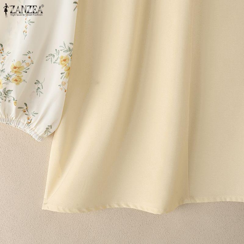 ZANZEA Женская повседневная блузка свободного кроя с воротником-стойкой и рукавами 3/4