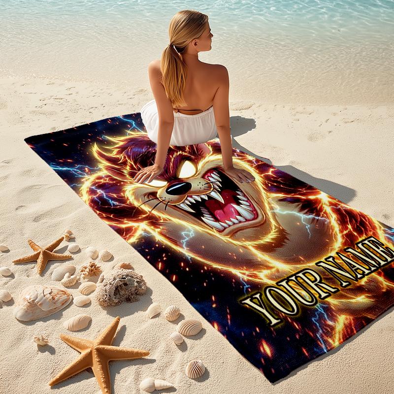 1PC Custom Name Electric Taz Poster Beach Towel Highly Absorbent And Sand-Resistant Towel for Swimming, Pool, Yoga, And Travel Lightweight