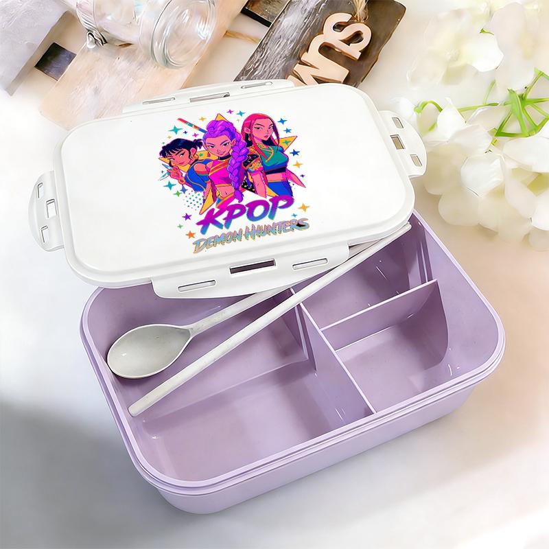 Kpop Demon Hunter Bento Lunch Box Kawaii Girl Portable Bento Boxs Student Hermetic Food Crisper Single Layer Capacity Kids Gift