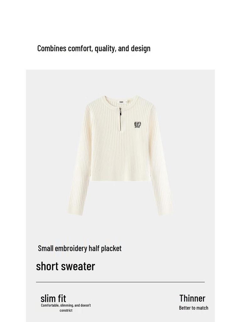 Женский вышитый свитер Semir облегающего кроя на молнии до середины