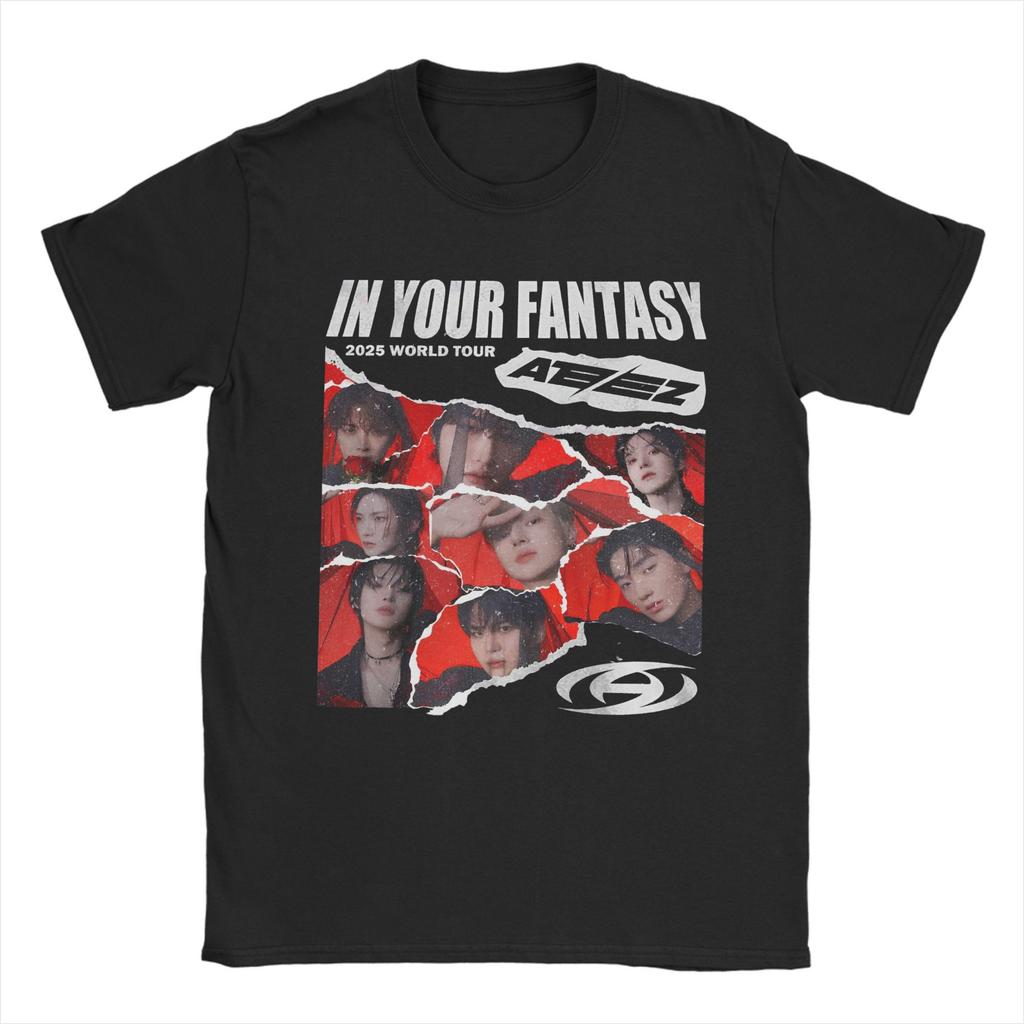 Ateezed In Your Fantasy 2025 Мировой Тур kpop Мерч Унисекс Футболки 100% Хлопок Футболка с Принтом Одежда
