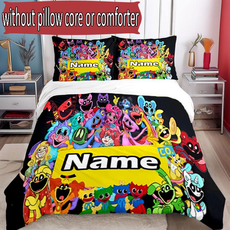 3pcs Duvet Cover Set (1*Duvet Cover + 2*Pillowcase, Without Core), Custom Name Poppy Playtime Pattern Bedding Set, Home Bedroom Decor Gift