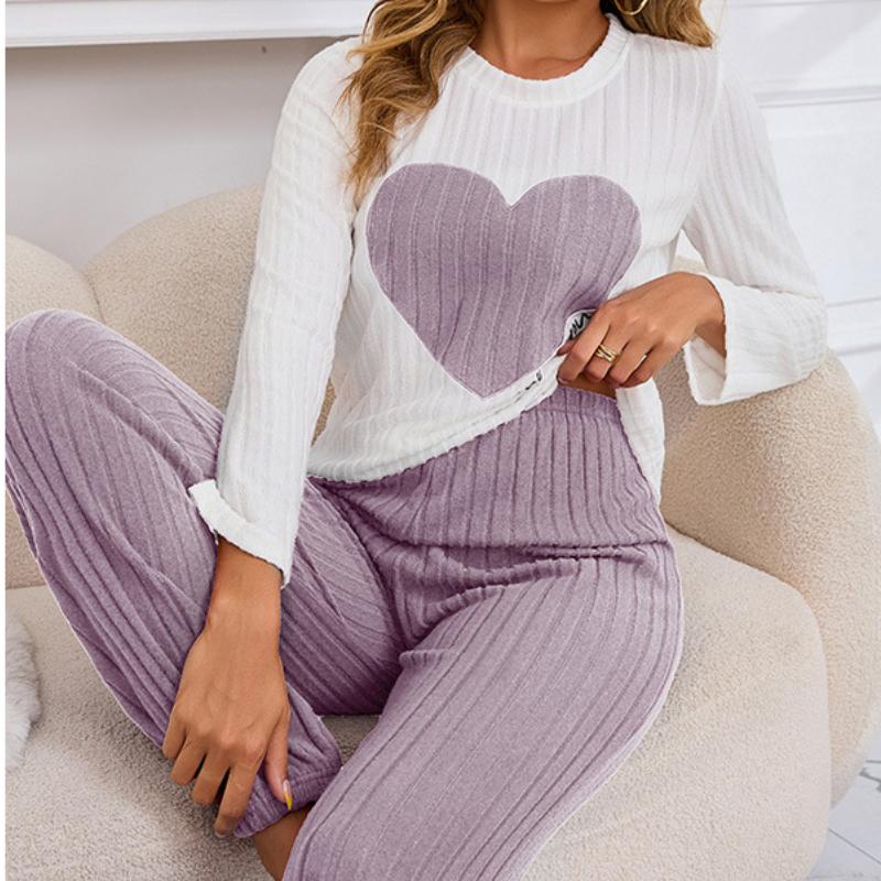New Spring and Autumn Women's Love Pajamas Two Pairs of Long Pants Long Sleeves Loose and Comfortable Home Wear