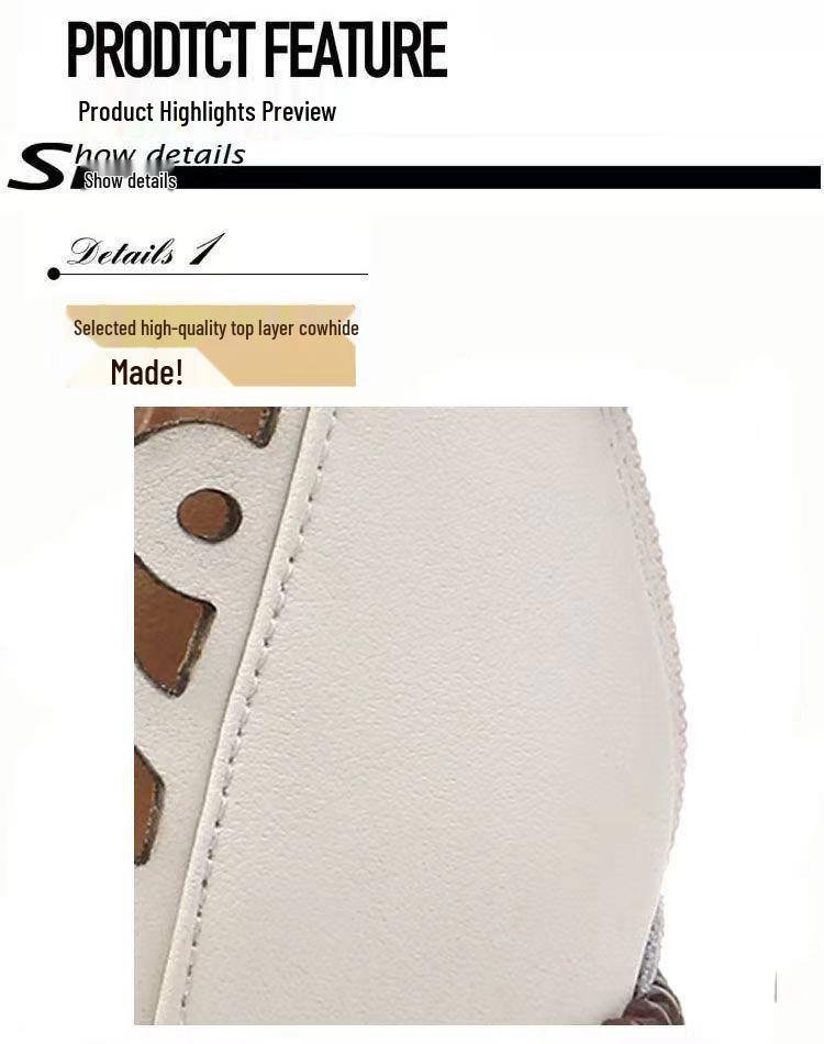 Весна/Лето 2024 Женские Ретро Туфли с Круглым Носком, Перфорацией и Застежкой-молнией