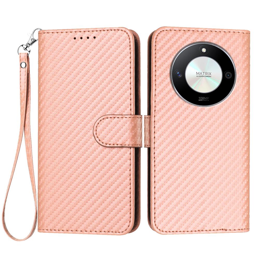 For Honor X9b 5G/Honor Magic6 Lite 5G/Honor X50 GT 5G/Honor X50 Pro 5G/Honor X50 5G Wallet Case with Strap Carbon Fiber Texture Leather Mobile Cover