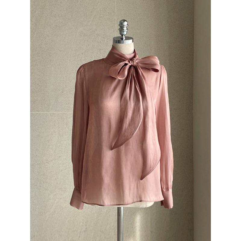 Korean Fashion Ribbon Satin Bow Tie Collar Women Shirt Spring Autumn Long Sleeved Top Office Elegant Loose Casual Simple Blouse Female Clothes 3143