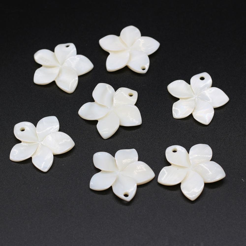 5Pcs Natural White Shell Plumeria Flower Pendant 20x20mm Mother of Pearl Floral Charm for DIY Necklace Earring Jewelry Making