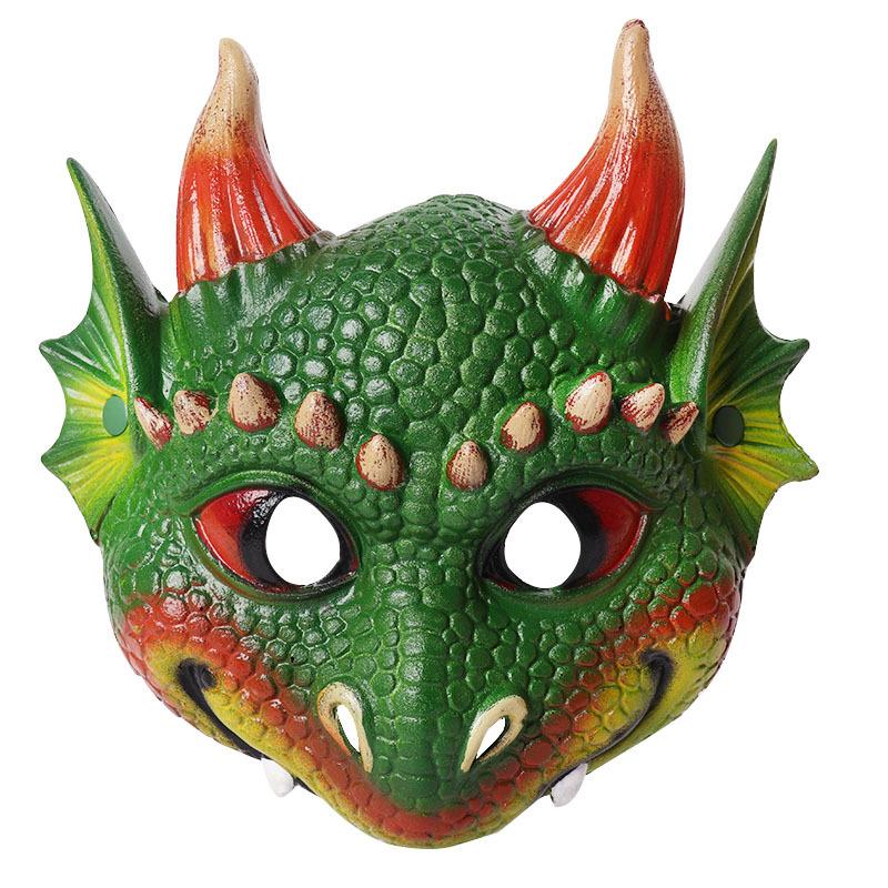 Realistic Horned Dragon Latex Mask Kids Fantasy Cosplay Mask For Halloween Carnival Masquerade Stage Performance Party Prop