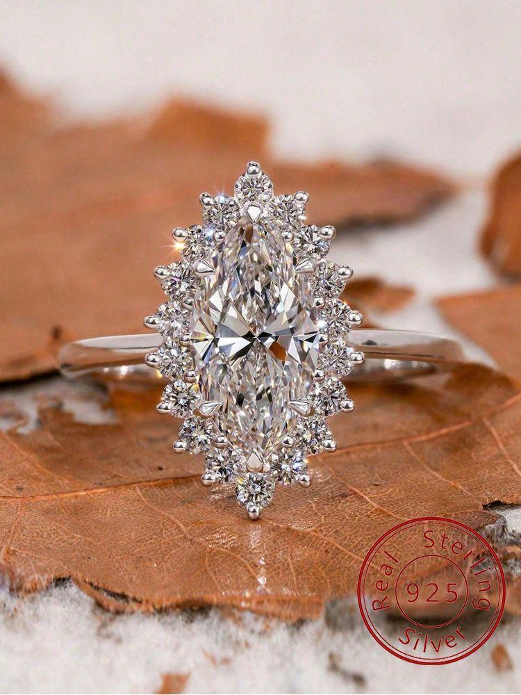 925 Silver Simplicity Marquise Surround Zircon Ring For Women Engagement Wedding Luxury High Quality Fine Jewelry