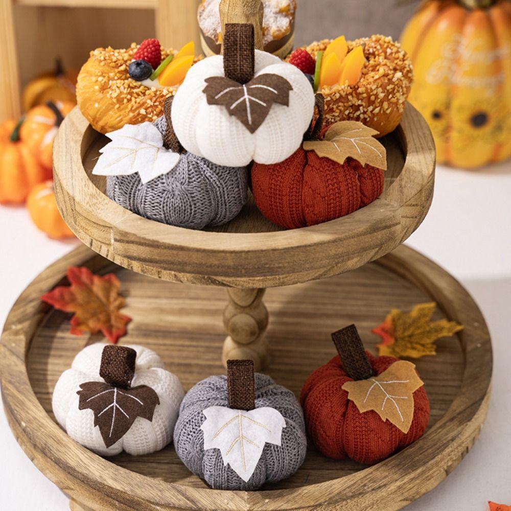 1pc 9x6cm Halloween Knitted Pumpkin Decor DIY Cute Artificial Pumpkin Creativity Party Tray Decorations Fake Pumpkin