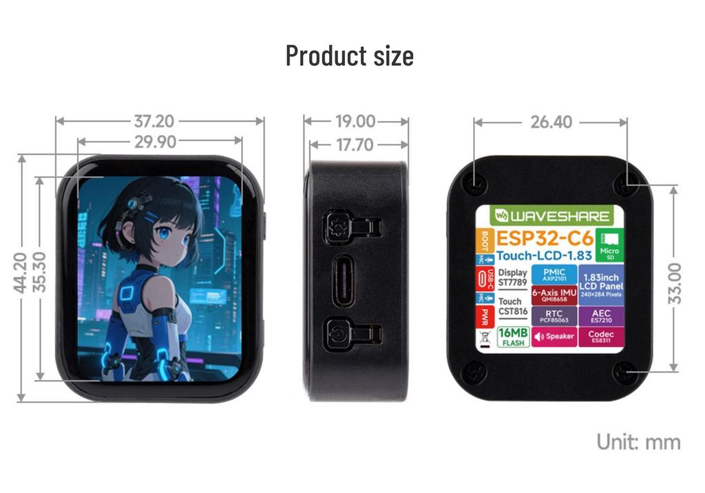 ESP32-C6 1.83" Touch LCD Dev Board with 240×284 Resolution, XiaoZhi AI Support