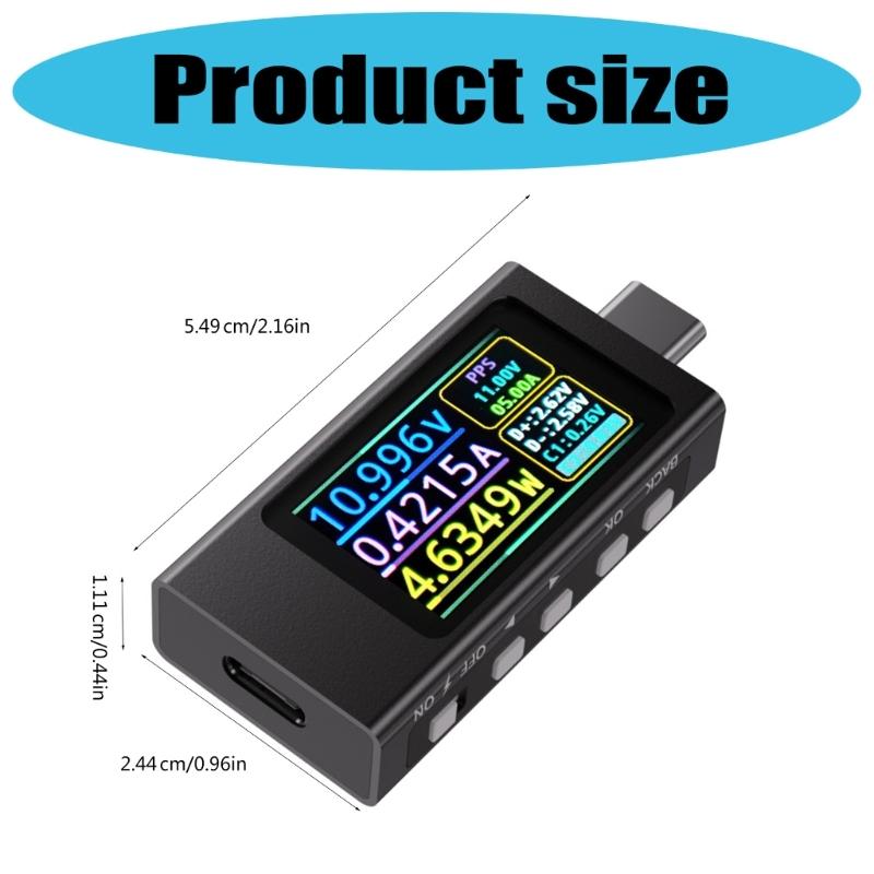 USB C Power Diagnostic Device Voltage Current Monitoring Tool Aluminum Digital Ammeter Voltmeter Portable Design