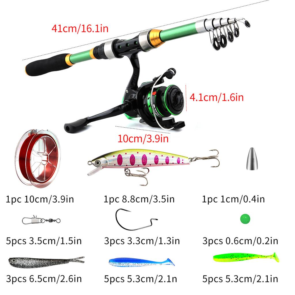 Новый набор удилищ для приманок Green Lure Set 5.2:1 вращающаяся катушка 1,8 м, удочка, крючок для наживки, портативный комплект аксессуаров, подходит для начинающих