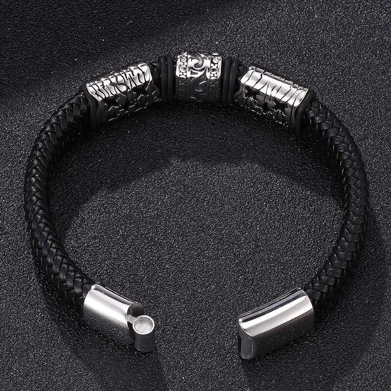 Men Bracelets Braided Leather Stainless Steel Small Adorn Charms Cuff Bracelets Bangles Punk Jewelry Gift