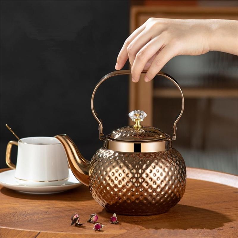 Stainsless Steels Teas Pots with Infuser Water Kettles Round Coffee Teas Pots Stovetop Kettles for Loose and Teas Bag