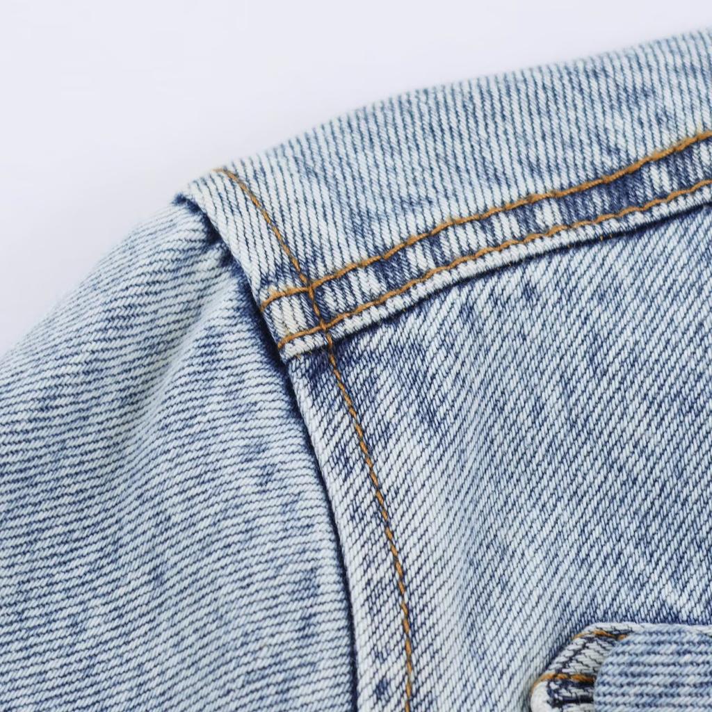 European and American style, new women's clothing, fashionable, button-decorated waist denim jacket 7627047