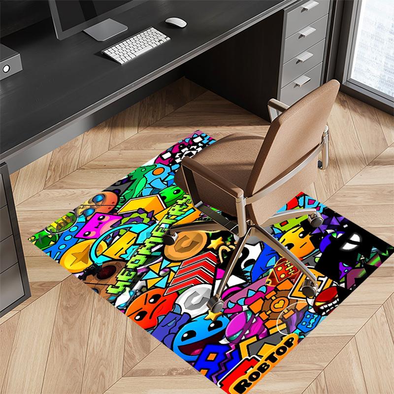 1pc Geometry Dash5 Print Area Rug - Soft, Washable Non-Slip Indoor Mat for Office Chairs, Living Room, Home Office Decorative Rug