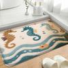 Wave Seahorse Pattern Bathroom Door Mat, Water Absorbent Small Carpet, Toilet Seat Mat, Decorative Floor Mat, Machine Washable