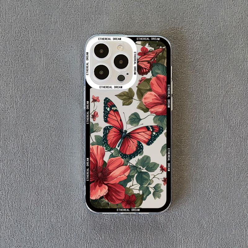 Винтажный прозрачный чехол с цветами для iPhone 15 14 Pro Max 12 11 13 Pro Max 7 8 14 15 Plus SE2 X XR XS, задние крышки с бабочками и растениями
