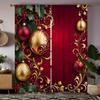 2pcs Set of Festive Christmas Curtains with Red Green Ornaments Digital Printed, Rod Pocket Design for Living Room Bedroom Decor