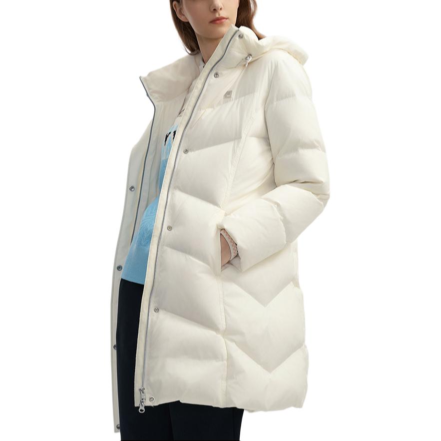 Fila Повседневная белая средней длины теплая однотонная куртка-пуховик с капюшоном и длинными рукавами женская верхняя одежда туманно-лотосово-белая F11W443903FIV