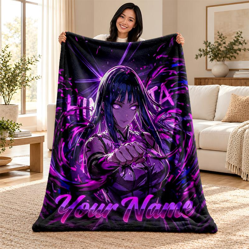 Hyuga Hinata Custom Name Fleece Blanket Personalized Soft Cozy Throw Blanket Customized Gift for Birthday Christmas