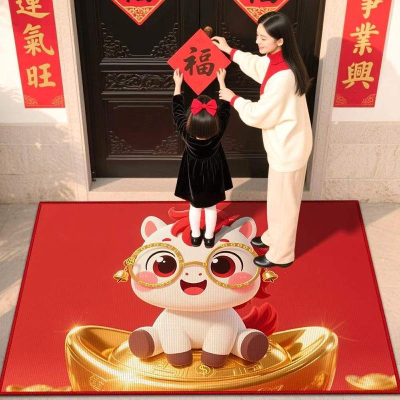 Новый год Лошади Кристальный бархат Коврик для пола Декоративное одеяло Домашний коврик для ног у входа Водопоглощающий Противоскользящий Дверной коврик