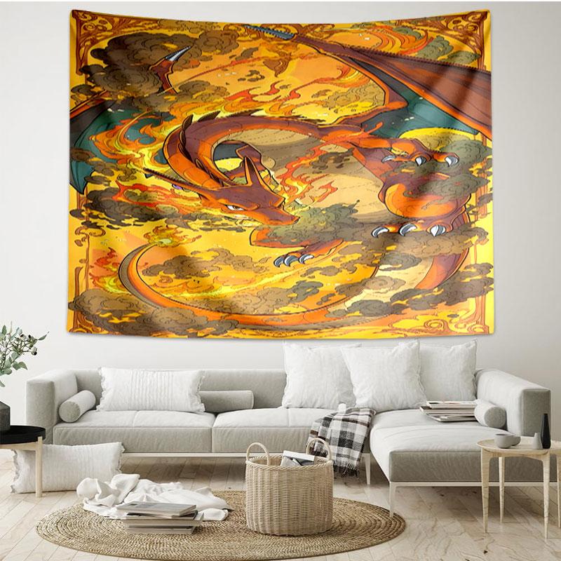 Charizard VS Blastoise Print Tapestry - Portable Wall Decor Cloth, for Home, Dorm, Travel, Bedroom, Living Room - Ideal Birthday Housewarming Gift